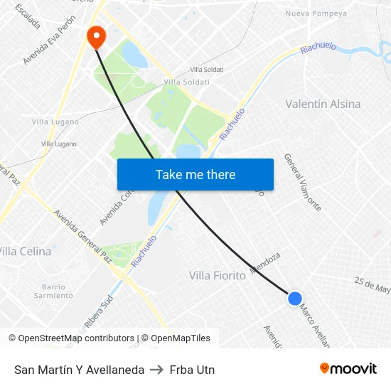 San Martín Y Avellaneda to Frba Utn map