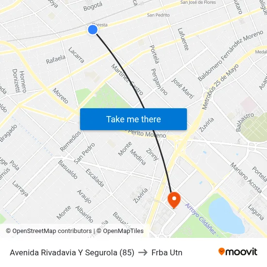 Avenida Rivadavia Y Segurola (85) to Frba Utn map