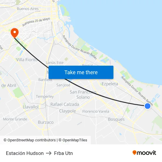 Estación Hudson to Frba Utn map