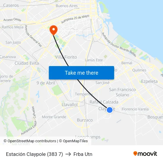 Estación Claypole (383 7) to Frba Utn map