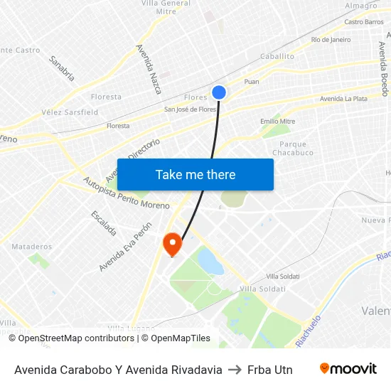 Avenida Carabobo Y Avenida Rivadavia to Frba Utn map