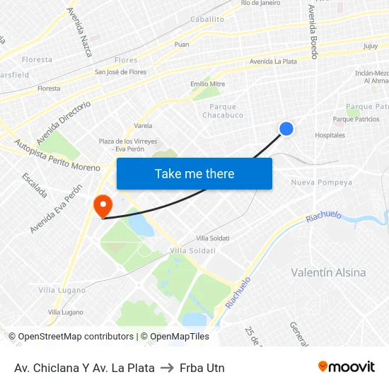 Av. Chiclana Y Av. La Plata to Frba Utn map