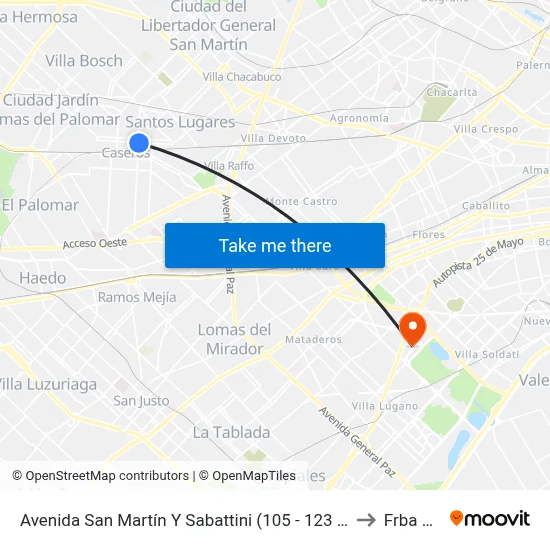 Avenida San Martín Y Sabattini (105 - 123 - 343) to Frba Utn map