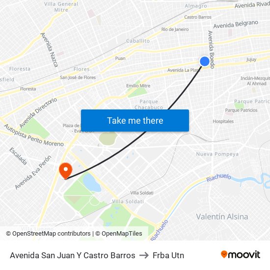 Avenida San Juan Y Castro Barros to Frba Utn map