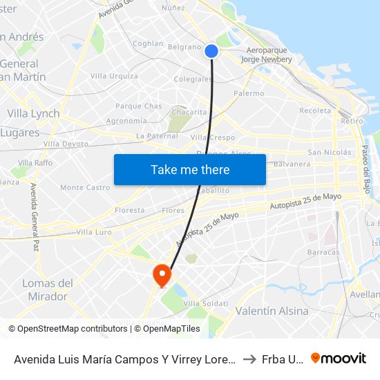 Avenida Luis María Campos Y Virrey Loreto to Frba Utn map