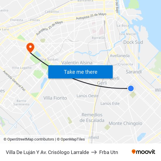 Villa De Luján Y Av. Crisólogo Larralde to Frba Utn map