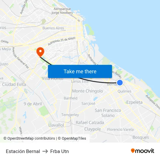 Estación Bernal to Frba Utn map