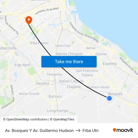 Av. Bosques Y Av. Guillermo Hudson to Frba Utn map