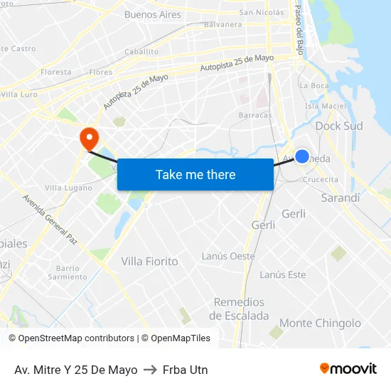 Av. Mitre Y 25 De Mayo to Frba Utn map