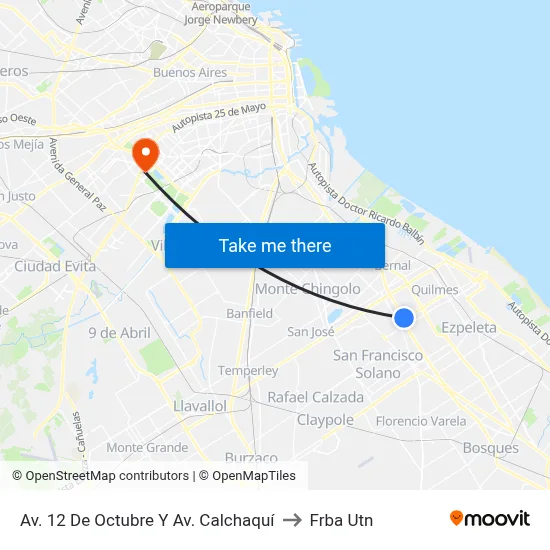 Av. 12 De Octubre Y Av. Calchaquí to Frba Utn map