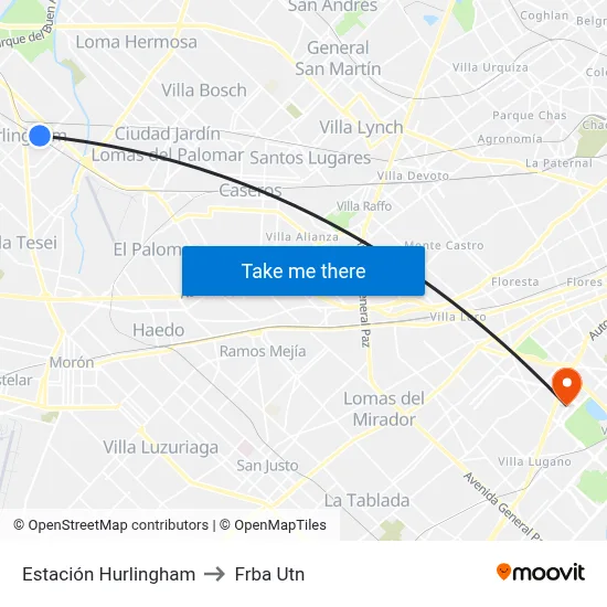 Estación Hurlingham to Frba Utn map