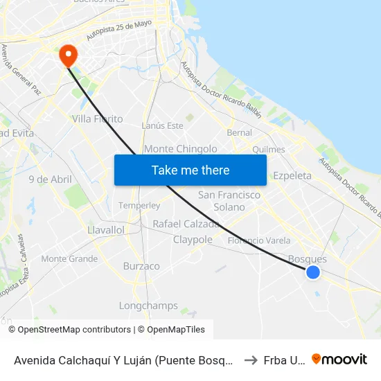 Avenida Calchaquí Y Luján (Puente Bosques) to Frba Utn map
