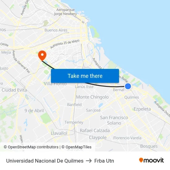Universidad Nacional De Quilmes to Frba Utn map