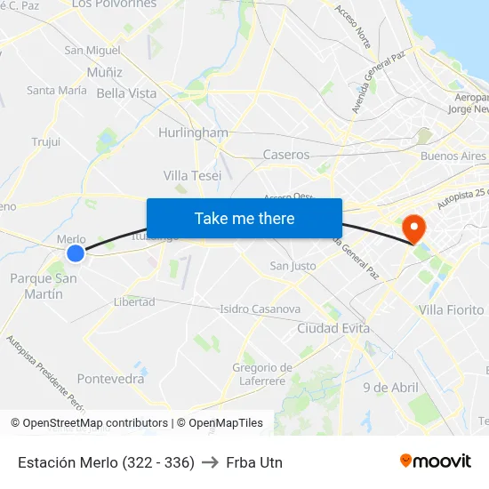 Estación Merlo (322 - 336) to Frba Utn map