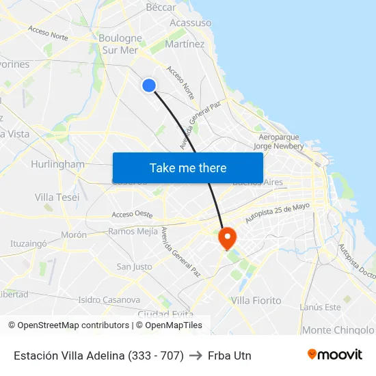 Estación Villa Adelina (333 - 707) to Frba Utn map