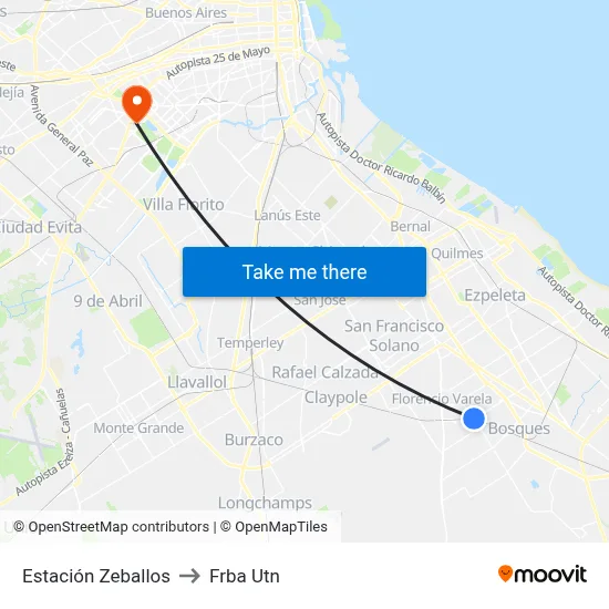 Estación Zeballos to Frba Utn map