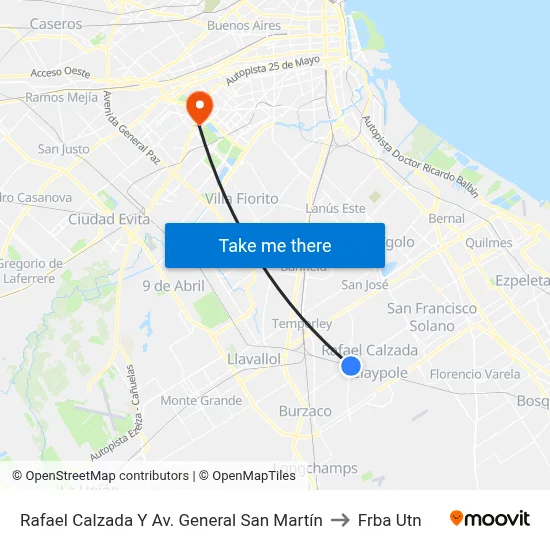 Rafael Calzada Y Av. General San Martín to Frba Utn map