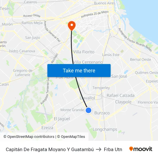Capitán De Fragata Moyano Y Guatambú to Frba Utn map