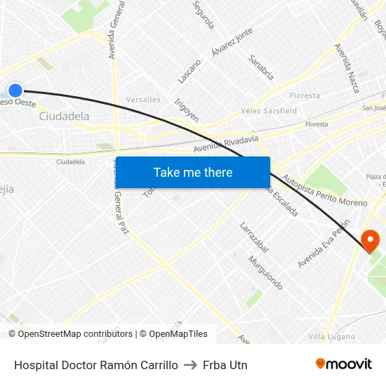 Hospital Doctor Ramón Carrillo to Frba Utn map