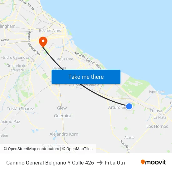 Camino General Belgrano Y Calle 426 to Frba Utn map