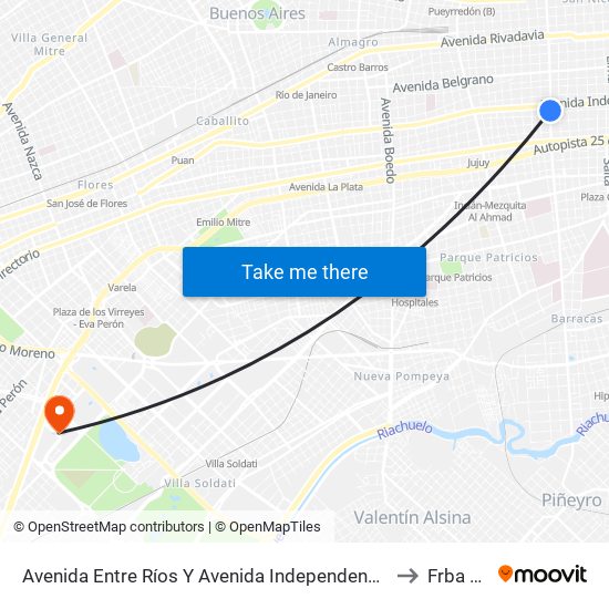 Avenida Entre Ríos Y Avenida Independencia (151) to Frba Utn map