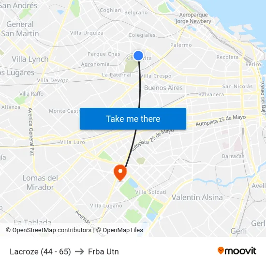 Lacroze (44 - 65) to Frba Utn map