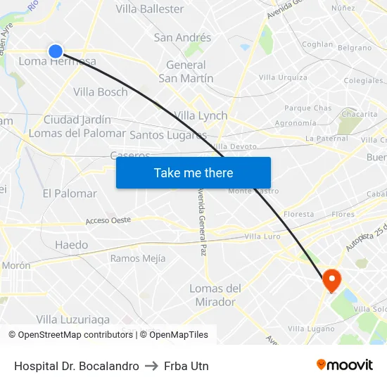 Hospital Dr. Bocalandro to Frba Utn map