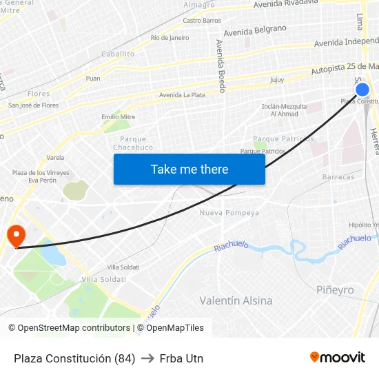 Plaza Constitución (84) to Frba Utn map
