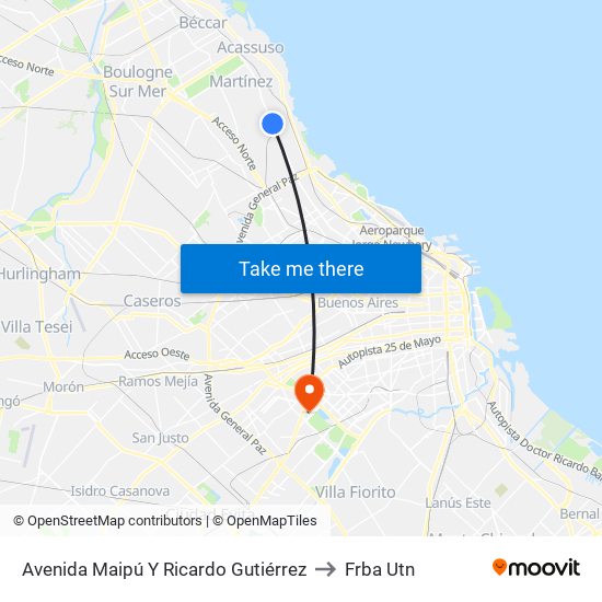 Avenida Maipú Y Ricardo Gutiérrez to Frba Utn map