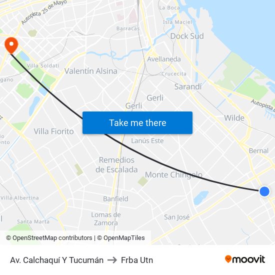 Av. Calchaquí Y Tucumán to Frba Utn map