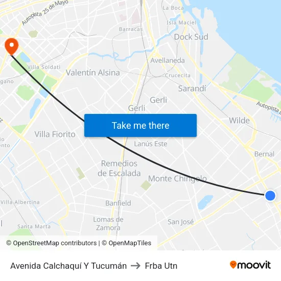 Avenida Calchaquí Y Tucumán to Frba Utn map