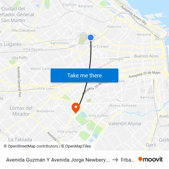 Avenida Guzmán Y Avenida Jorge Newbery (93 - 111 - 176) to Frba Utn map