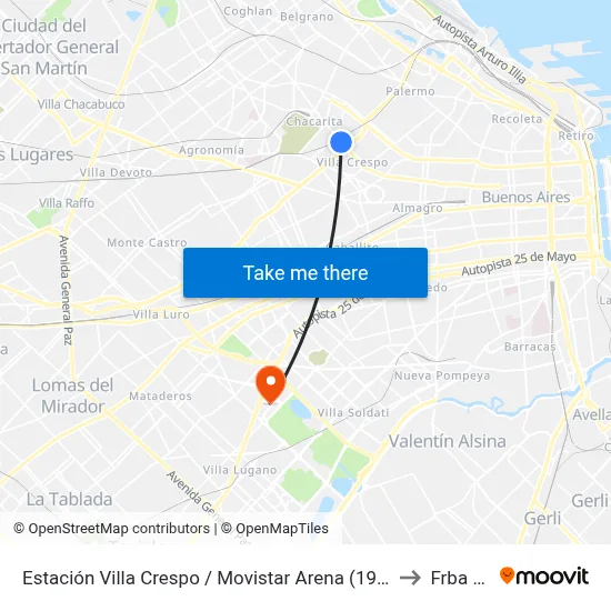 Estación Villa Crespo / Movistar Arena (19 - 65 - 71) to Frba Utn map