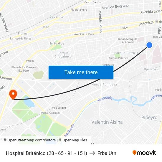 Hospital Británico (28 - 65 - 91 - 151) to Frba Utn map