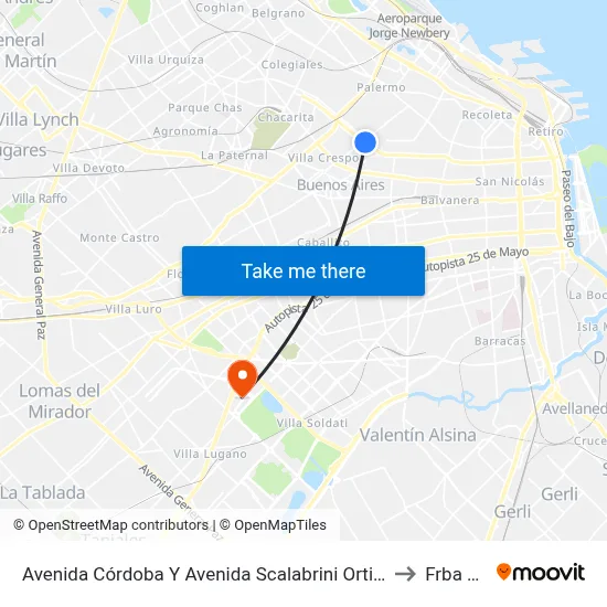 Avenida Córdoba Y Avenida Scalabrini Ortiz (140) to Frba Utn map