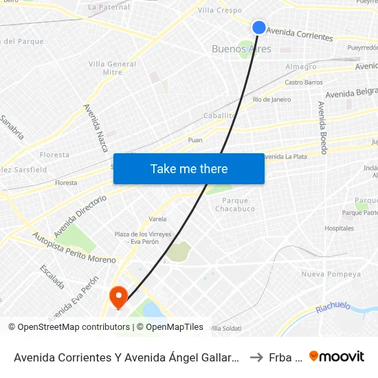 Avenida Corrientes Y Avenida Ángel Gallardo (106 - 109) to Frba Utn map