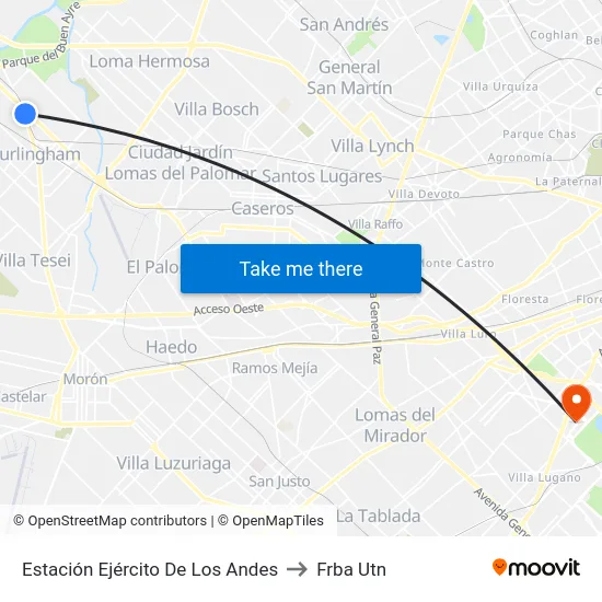 Estación Ejército De Los Andes to Frba Utn map