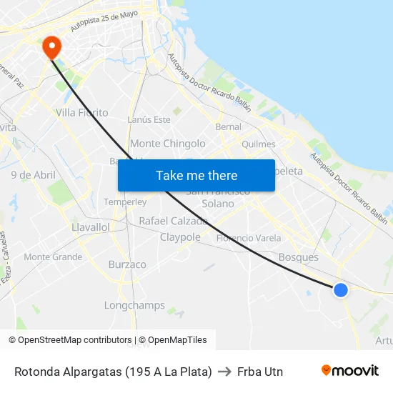 Rotonda Alpargatas (195 A La Plata) to Frba Utn map