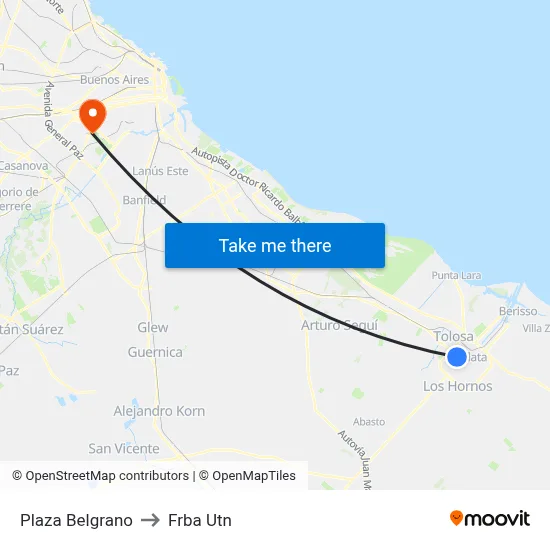 Plaza Belgrano to Frba Utn map