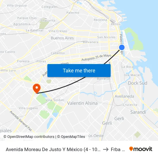 Avenida Moreau De Justo Y México (4 - 103 - 197) to Frba Utn map