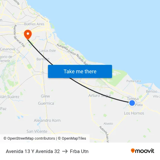 Avenida 13 Y Avenida 32 to Frba Utn map