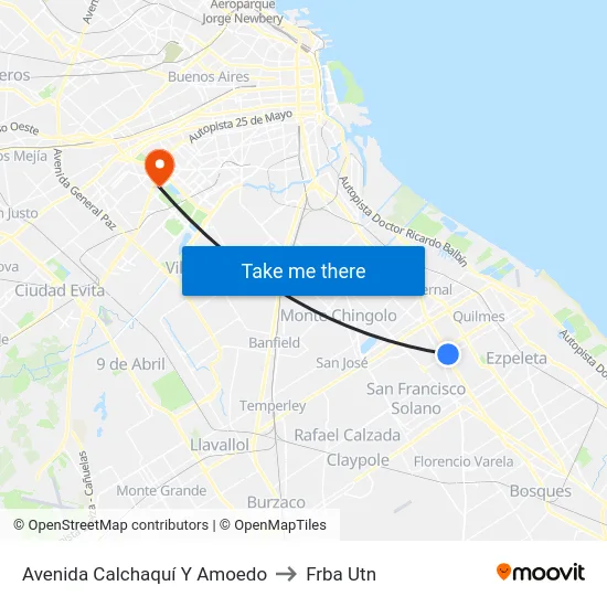 Avenida Calchaquí Y Amoedo to Frba Utn map