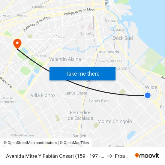 Avenida Mitre Y Fabián Onsari (159 - 197 - 293) to Frba Utn map