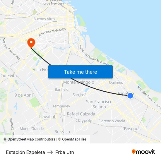 Estación Ezpeleta to Frba Utn map