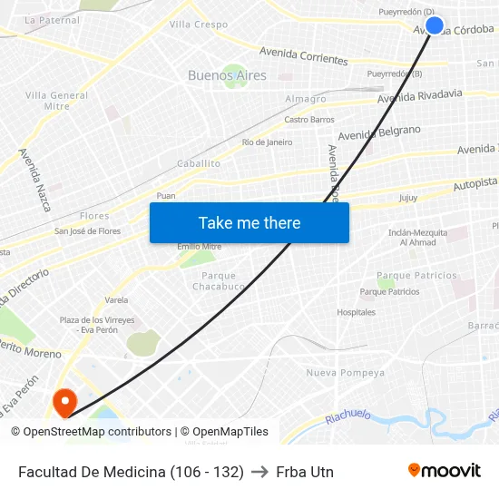 Facultad De Medicina (106 - 132) to Frba Utn map