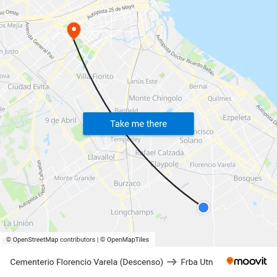Cementerio Florencio Varela (Descenso) to Frba Utn map