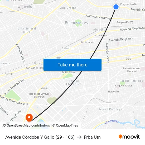 Avenida Córdoba Y Gallo (29 - 106) to Frba Utn map