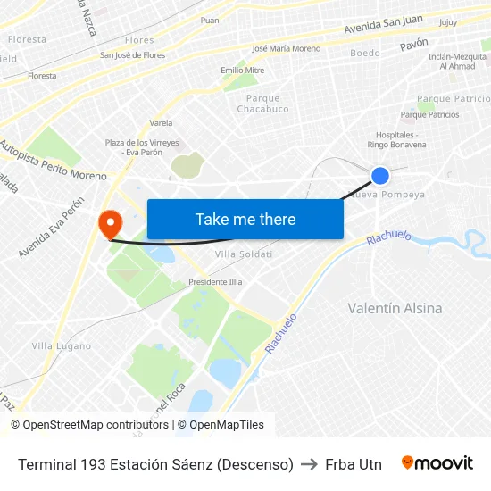 Terminal 193 Estación Sáenz (Descenso) to Frba Utn map