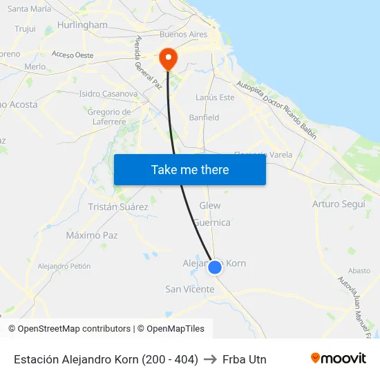 Estación Alejandro Korn (200 - 404) to Frba Utn map