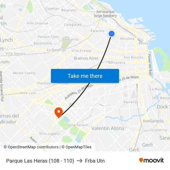 Parque Las Heras (108 - 110) to Frba Utn map